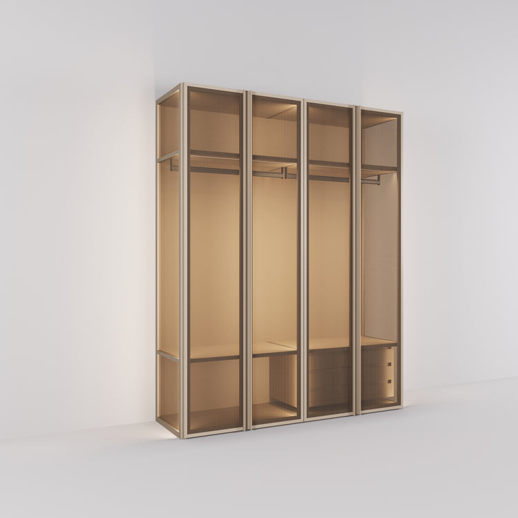 Wardrobe Antares in champagne steel with bronze design glass | 205 cm wide