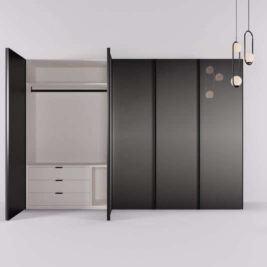 Kledingkast Levante in graphite met rook spiegelglas | 303 cm breed - Matteo studio B.V.