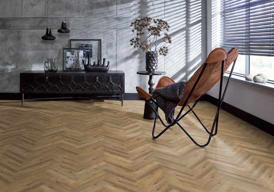 YUP Herringbone plak PVC dark oak - Matteo studio B.V.