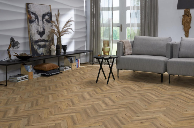 YUP Herringbone plak PVC dark oak - Matteo studio B.V.