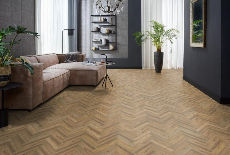 YUP Herringbone plak PVC dark oak - Matteo studio B.V.