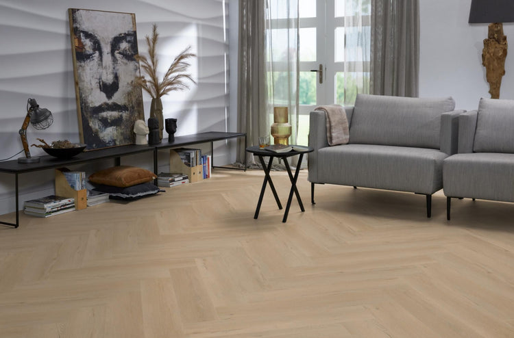 YUP Leyton visgraat klik PVC beige - Matteo studio B.V.